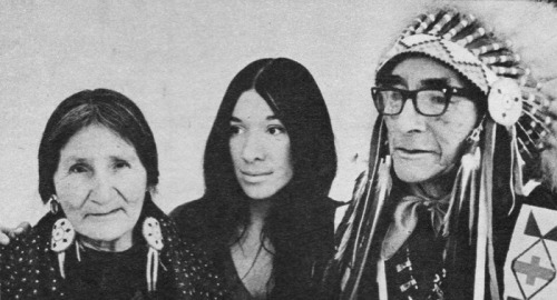 From Toronto Weekend Magazine, 1966: Buffy Sainte-Marie, Emile Piapot and his wife Clara. Buffy was 