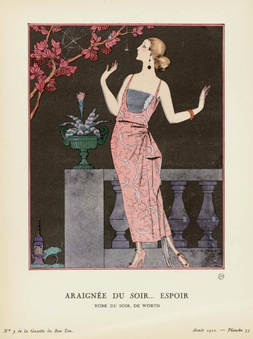 “Araignée du soir… Espoir”Robe du soir, de Worth.La Gazette du Bon Ton,Volume 1, No 5, Juin 1922.Art