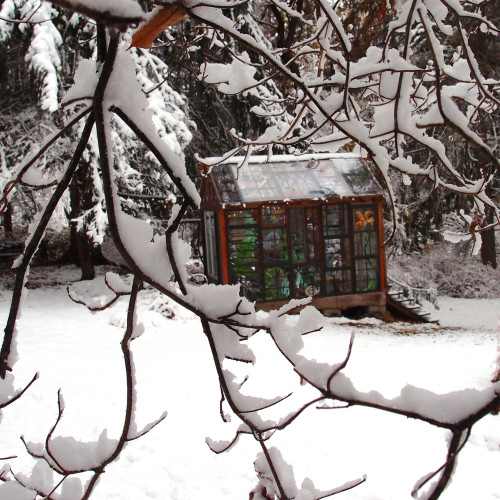 The Glass Cabin is looking good in the snow!  I love how the colors are so bright when the rest of t