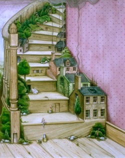 red-lipstick: Colin Thompson (b. 1942, UK) - Unused Illustration As Of Yet, Stairs. “This is one of the first color illustrations I did. It’s never been used in a book, though I have written a story to go with it which is a chapter in a book I’m