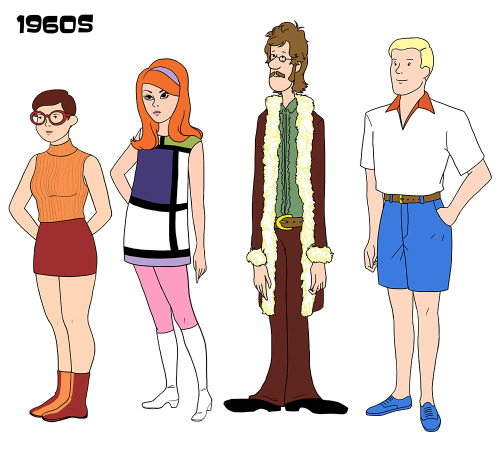 ilarual:  lizmapes:  elvisqueso:  rocky-horror-shit-show:  gameraboy:  Scooby Gang through the Ages by Julia Wytrazek  So based on the original cartoon:Velma is from the 90sDaphne is from the 50sShaggy is from the 70sFred is from the 20sScooby is not