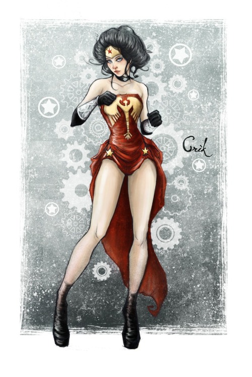 kinuck:  This is the whole illustration, kind of finished, Wonder Woman as she will be in the Victorian times, a bit of steam punk style, but still Wonder Woman, practice and more practice. 