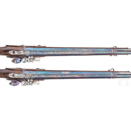 A matching pair of flintlock fowlers crafted by Johann Adreas Kuchenreuter of Regensburg, Germany, c