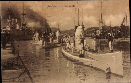 German subs heading out from believed to be kiel 1920