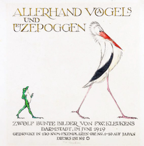 Friedrich Wilhelm Kleukens, illustrations for the book Allerhand Voagels und Uezepoggen, 1919. Hand-