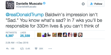 thelittlefae:  micdotcom: One woman delivered the perfect response to Donald Trump’s Twitter meltdown about SNL. A little louder for the people in the back, please.  Man I hope Alec Baldwin wins awards for his impersonations