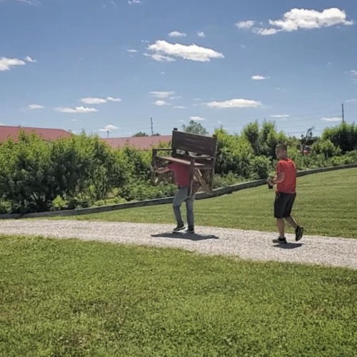 “Work smarter, not harder.” #siblings #smart #slacker #brothers #bench #burden #weliketo