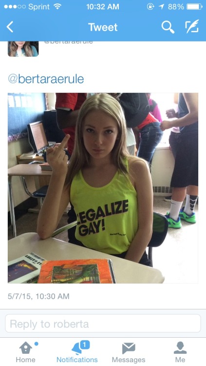 gardenoftheprincess:  My school is telling me that the shirt I wore to school today that said “legalize gay” is inappropriate. They told me that I need to put something over it, and that it is offensive. I refuse. I am a child of artificial insemination