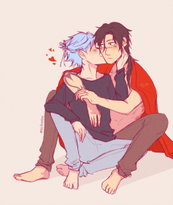 mochiiron:   Happy birthday, Koujaku!! Have a lot of smooches from Aoba but don't bleed too much ♪(´ε｀ )   it’s already the 19th in japan shh drew this at the office so pls ignore the horrendous anatomy hahaha ;_; lazy basic flat colors bc i don’t
