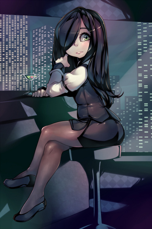 paroro:Commission, Aria at the bar, somewhat of a crossover/inspired on VA-11 HALL-A visual novel, hope you like it!   