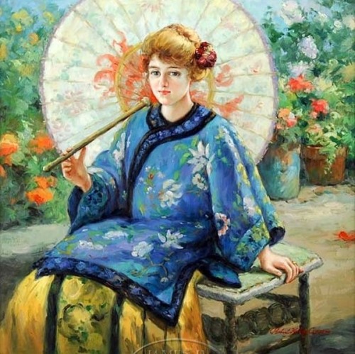 Paintings of Western women in Manchu-styled outfits 