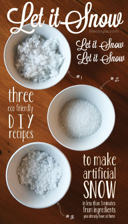 diychristmascrafts:DIY 3 Quick Ways to Make Artificial Snow Tutorials from Pure Ella here. She shows