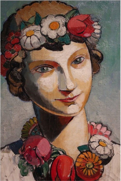 terminusantequem:Maurice Marinot (French, 1882-1960), Femme au collier de fleurs [Woman with a neckl