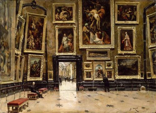 ghostlywatcher:Alexandre Brun “View of the Salon Carré at the Louvre”(1880)  