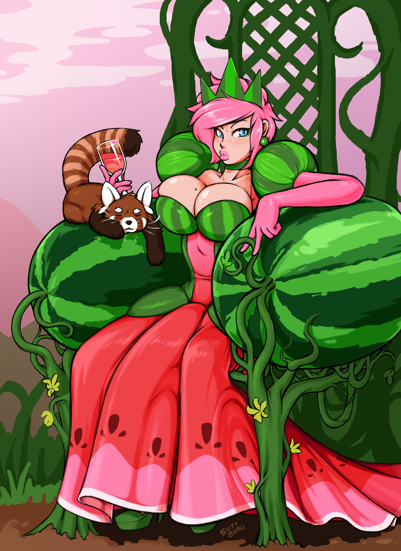 sutibaru:  Subi all dressed up as the queen of watermelons.