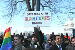 starrysleeper:  rebelliouslittlemockingjay:  some awesome signs outside the Supreme Court  that one girl had me at “I look really good in white” because how can you say no that  