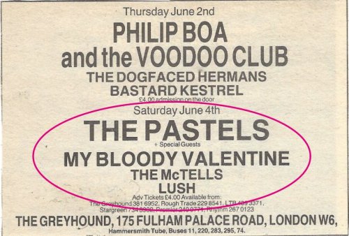 Lush with Meriel Barham (Lush/Pale Saints), 1988“3rd ever Lush gig, June 1988, at the Greyhound in H