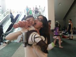 pokemonmasterkimba:  There was a mother at Anime Expo who dressed as a titan and dressed her baby up as a little Survey Corps soldier with little 3dmg and pretended to eat him and asdfghjkl *dies of cute* photos by Renee Cooper 