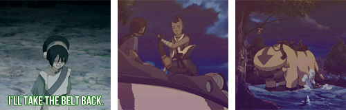 ginjaninja3716:  dianelance:  Some times when Sokka forgot Toph was blind.  The last one was my favorite. 
