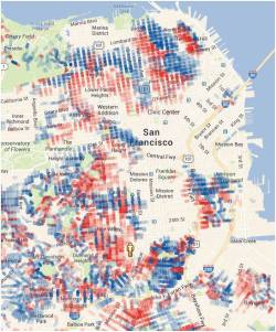 citymaus:  hill mapper san francisco. blue—downhill.red—uphill. via walksf. 