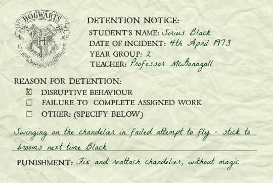 hmionegrangr:    Marauder’s Era Detention Slips: ( 2 / ∞ )  