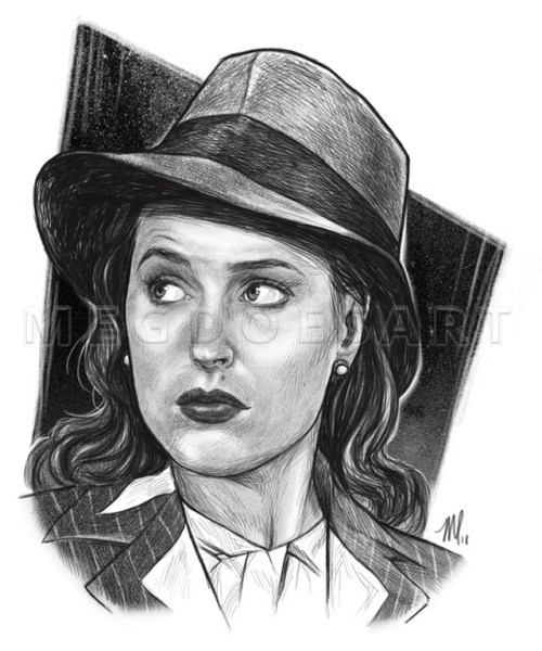 megdoesart:Noir AU Scully! Shout again to @apollo-devotee for inspiring me with her work. Mulder i