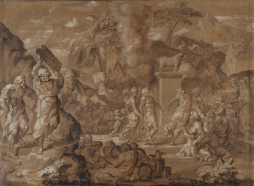 Sébastien Bourdon (French; 1616–1671)The Israelites Dancing Around the Golden Calf Pen and brown ink