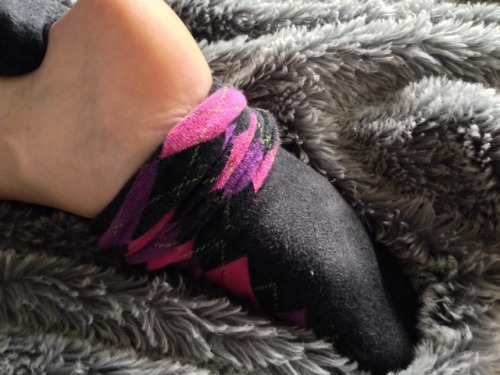 Warm and sexy wearing a man’s shirt and his argyle socks.
