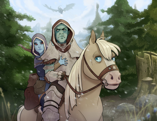 baewall:“What was that?”My skyrim character Yaskul, travelling with her gf Brelyna and their cowardl