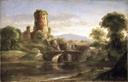 Ruined Castle and River, 1832, Thomas Cole Medium: oil,canvas https://www.wikiart.org/en/thomas-cole/ruined-castle-and-river