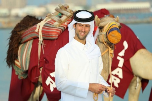 novaknole: Novak having some fun with Dominic Thiem, Karen Khachanov and Stan Wawrinka in Doha (via 