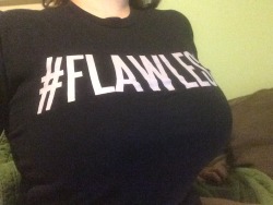 sppersonalblog:  Cons of having big tits: shirts with words on them end up being stretched too much to take good selfies :(