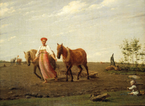In the ploughed field. Spring. (ca.1820s) by Alexei Wenezianow
