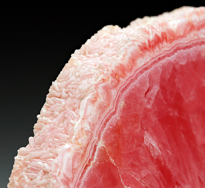 bijoux-et-mineraux:  Polished Rhodochrosite Stalactite Slice - Capillitas Mine, Andalgala