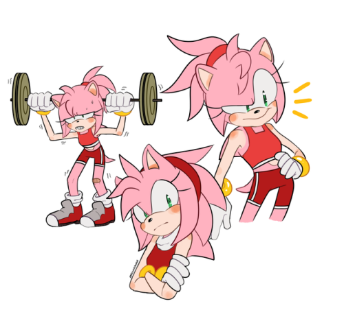 mexicansausage: thank god they have noodle arms bc how else am i supposed to draw muscles on a hedgehog hewwo more older!amy designs i just wanted her hair quills up look @ her go.. strong girl™ i gave her a cute workout outfit 