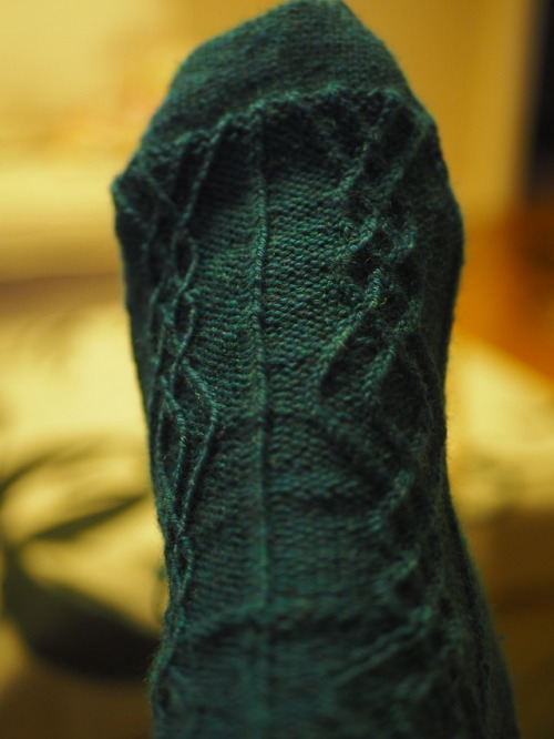 chocoholicannanymous: I (finally) finished the first of my Wrought Iron socks. Thanks to the light t