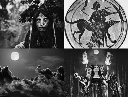 mortisia:  Hecate Hecate or Hekate (Greek Ἑκάτη) is a goddess in Greek religion and mythology, most often shown holding two torches or a key and in later periods depicted in triple form. She was variously associated with crossroads, entrance-ways,