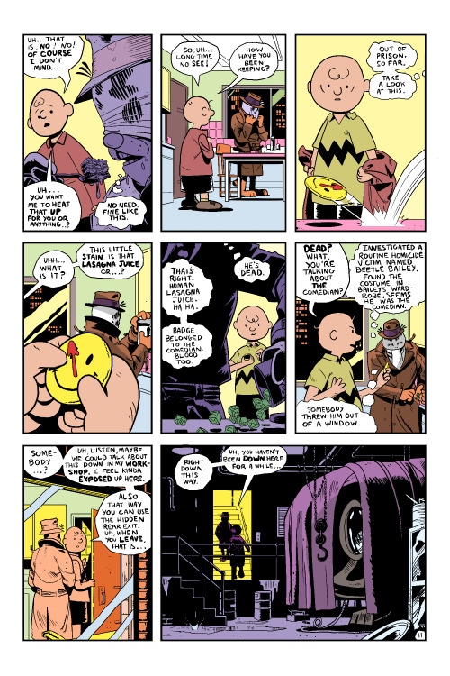 abgcomics: Sunday Strip Watchmen It’s pretty much a very short parody of Watchmen with news paper comic characters instead of superheroes. Somewhat inspired by Bartkira, I made this sampling of pages both as a joke and to see what it would look like