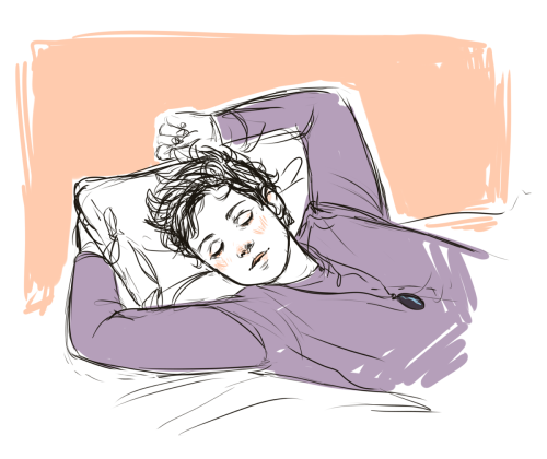 Cas, happy in (Dean’s) bed~Another doodle prompt was tired/ sleepy Cas. I’m rereading All Things In Succession by Everandanon at the moment so younger Cas dreaming of honey cakes and Dean impressed by Cas’ knightly strength happened.(It’s an amazing fic, highly recommended.) #Supernatural#Castiel #teen!Cas #doodle