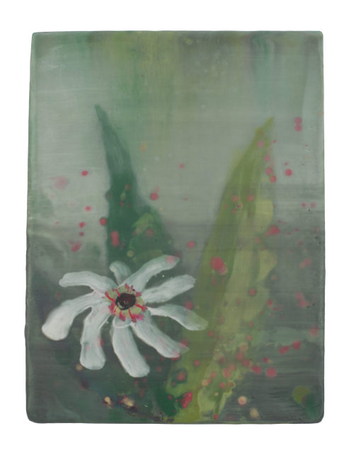 Passionflower   -   Anke Roder , 2020.Dutch,b.1964-Encaustic and oil on wood panel, 24  x 18 cm.