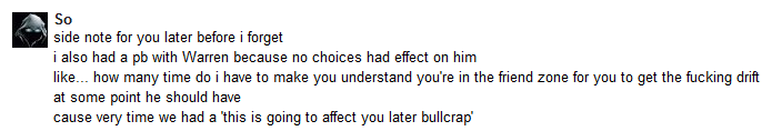 The title of this post is pretty inaccurate. There are maybe five sentences of interaction