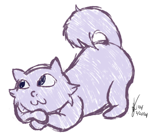 I was drawing Garnet and my little sister Chloe came by and asked if I could draw her Amethyst as a cat (Amethyst is her favorite) so I did a quick sketchy kitty Amethyst