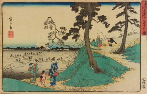 Hiroshige Utagawa’s “Tohto Famous Place Dokanzan Insects”. The location is near th