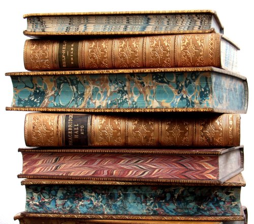 michaelmoonsbookshop:19th century leather bound books with marbled pages edges