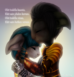 gw2kazoru:Translation of the lyrics:You are very beautiful,You live only once.You are very wise,You live only for a moment.Zen Cafe - Todella kaunisThe lyrics work better in Finnish though. Anyway, here you see my ranger Kaoriih (on the left) and gw2juxor