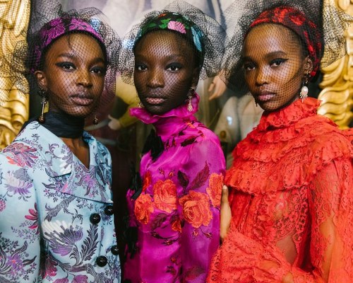 Nicole Atieno, Assa Baradji, and Judy Kinuthia at Erdem Fall 2019 