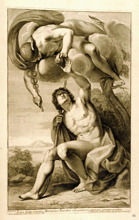 hadrian6: Paris and Mercury. 1704. after Francesco Albani. Italian 1578-1660. engraving. http://hadrian6.tumblr.com 