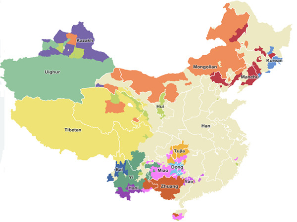 The ethnic groups of China on a map. - Maps on the Web