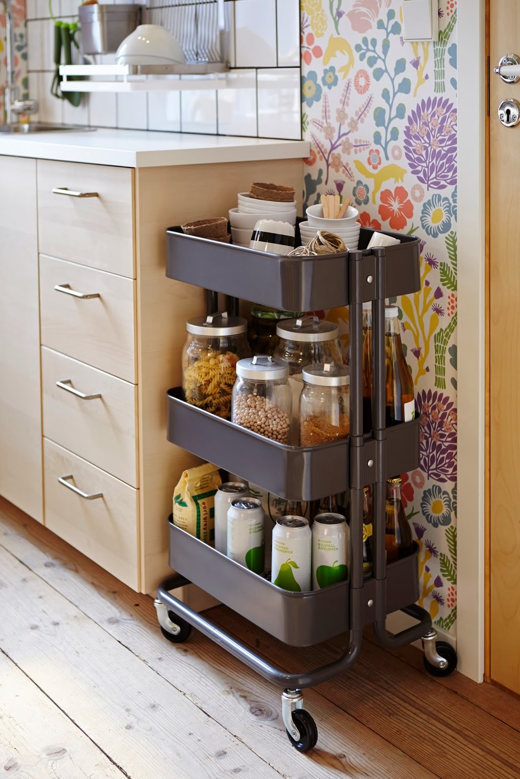 My ideal home — RÅSKOG cart by Ikea, with floral wallpaper
