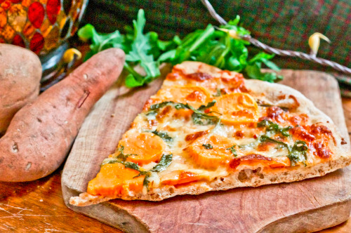 Spelt thin crust sweet potato pizza